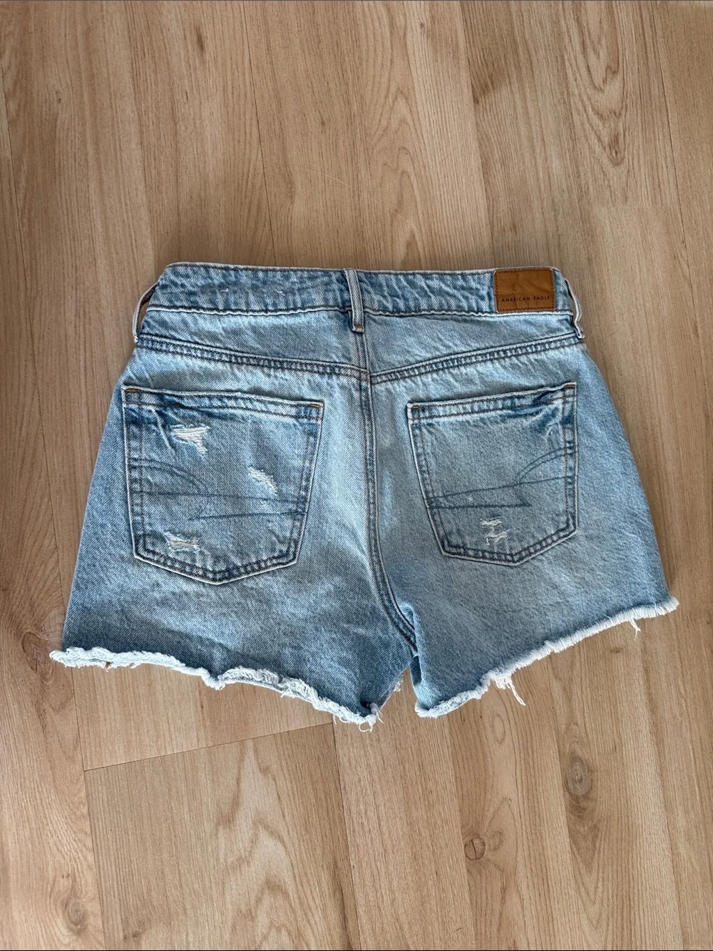American Eagle Light Blue Distressed Denim Shorts with Floral Patch